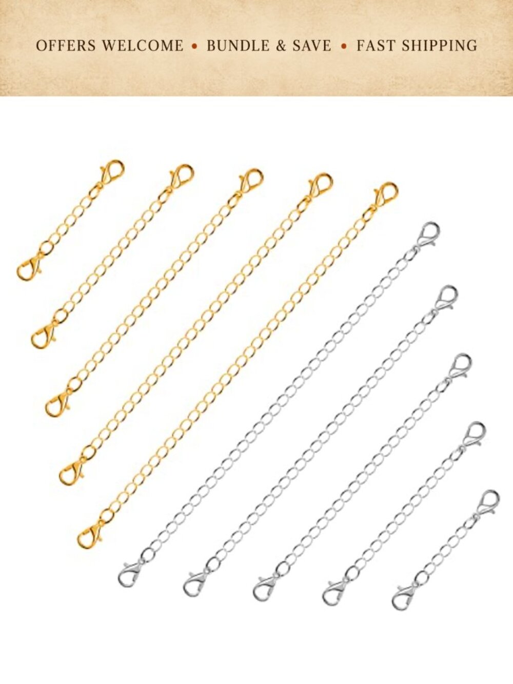 10pc Stainless Steel Chain Extenders for Necklaces Bracelets Anklets